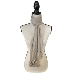 Talbots Metallic Knit Scarf With Knotted Tassel Ends Beige Gold Minimalist
